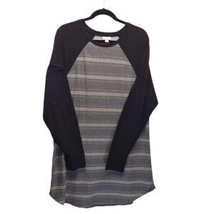 LuLaRoe Simply Comfortable Striped Raglan Sleeve Black Gray Shirt Size XL